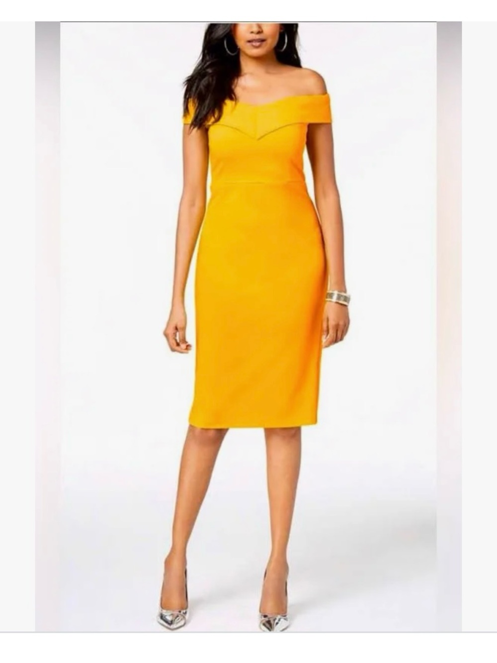 Thalia Sodi Off-Shoulder Midi Dress in Yellow